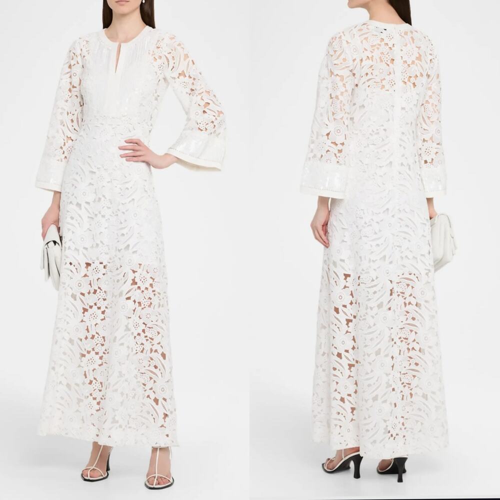 Sachin & Babi Cynthia White Floral Lace Sequin Bridal Wedding Gown Dress Medium - Picture 10 of 10